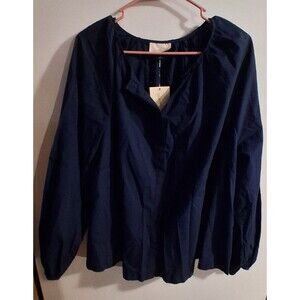 NWT Universal Thread Navy Long Sleeve Button Up Blouse Sz XXL